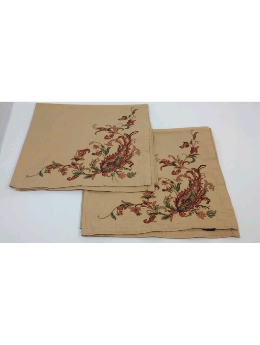 Set of 2 Chaps Home Dinner Napkins Embroidered Floral Formal Casual